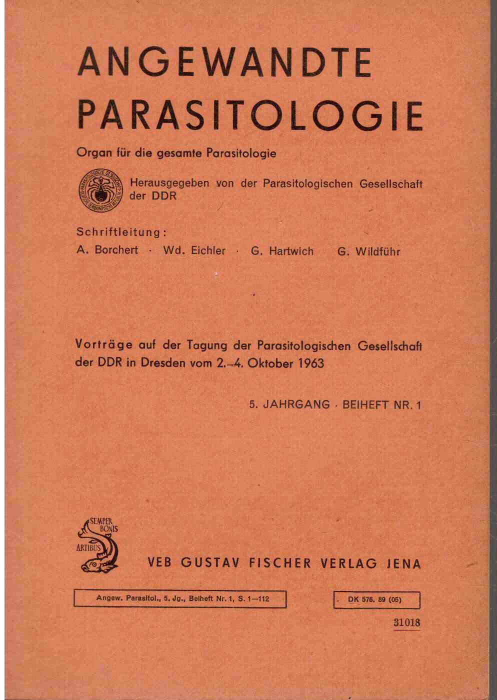 Angewandte Parasitologie : Organ für die gesamte Parasitologie. 5.Jahrgang, Heft 1 Angewandte Parasitologie : Organ für die gesamte Parasitologie. 5.Jahrgang, Heft 1