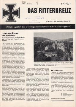 Das Ritterkreuz. Mitteilungsblatt der Ordensgemeinschaft der Ritterkreuzträger e.V. Nr. 3(1971) Das Ritterkreuz. Mitteilungsblatt der Ordensgemeinschaft der Ritterkreuzträger e.V. Nr. 3(1971)