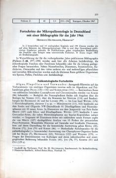 Fortschritte der Mikropaläontologie in Deutschland mit der Bibliographie für das Jahr 1966 Fortschritte der Mikropaläontologie in Deutschland mit der Bibliographie für das Jahr 1966